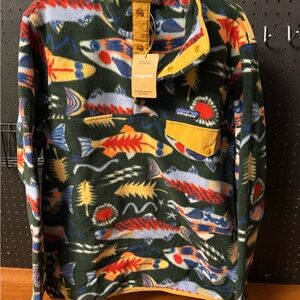 NWT Patagonia Salmon Energy: Old Growth Green Multicolor Fleece Pullover